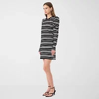 RM Rebecca Minkoff Womens Long Sleeve Striped Fit + Flare Dress