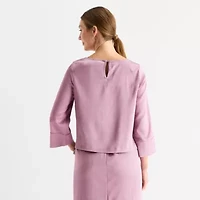 Liz Claiborne Womens Plus Boat Neck 3/4 Sleeve Satin Blouse