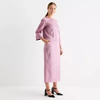 Liz Claiborne Womens Plus Boat Neck 3/4 Sleeve Satin Blouse