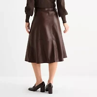 Liz Claiborne Womens Plus Mid Rise Midi Faux Leather A-Line Skirt