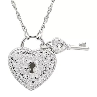 Crystal-Accent Sterling Silver Heart Lock and Key Necklace