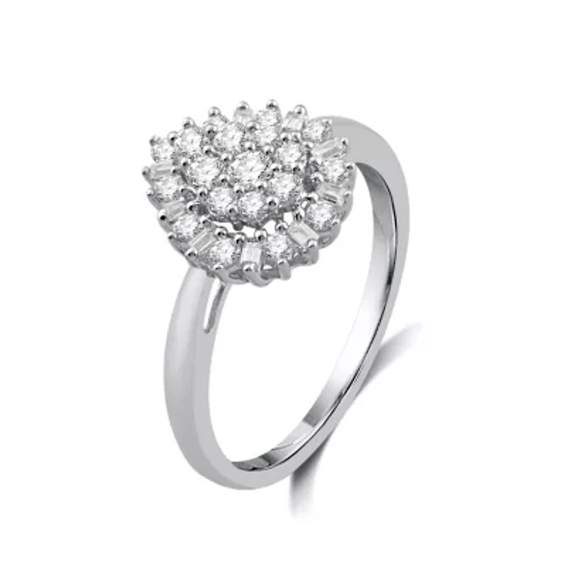 Diamond Blossom Womens 1/2 CT. T.W. Natural White 10K Gold Cluster Halo Cocktail Ring
