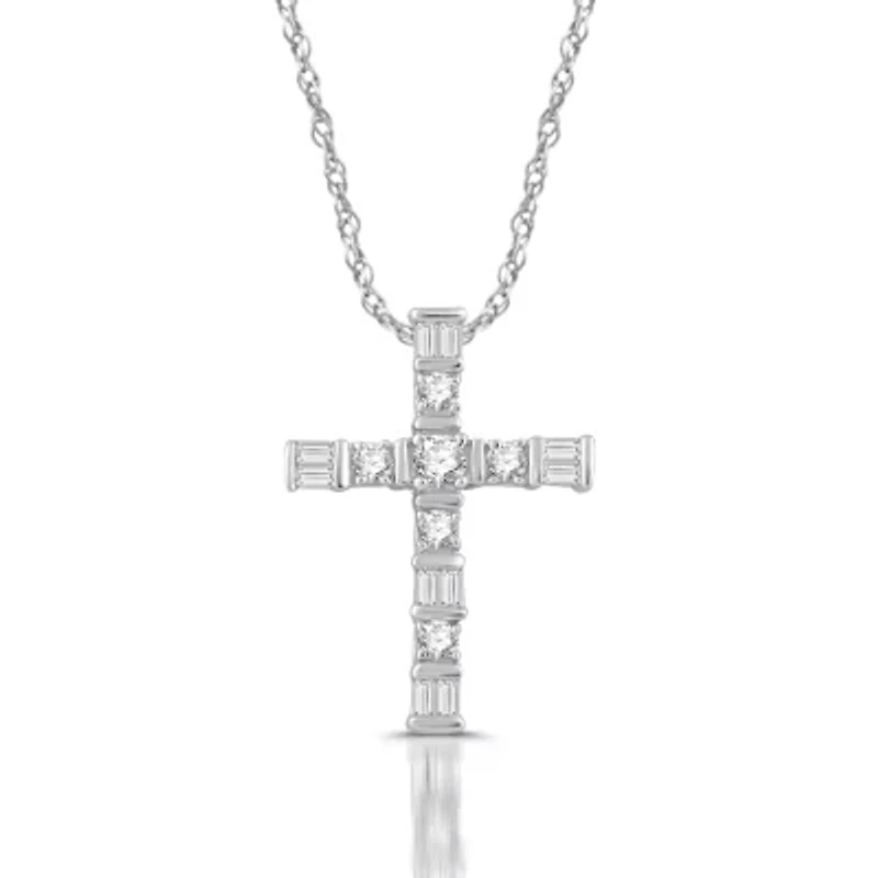 Womens 1/4 CT. T.W. Natural White Diamond 10K Gold Cross 18 Inch Pendant Necklace