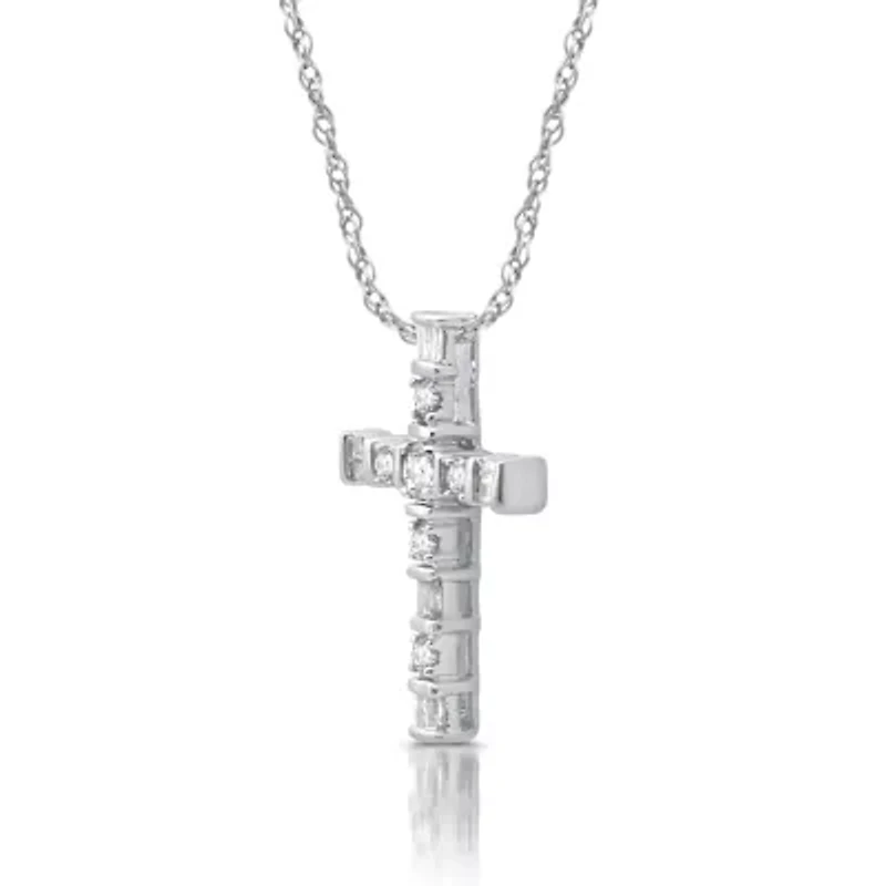 Womens 1/4 CT. T.W. Natural White Diamond 10K Gold Cross 18 Inch Pendant Necklace