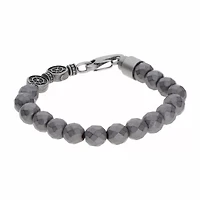 Mens Gray Hematite Stainless Steel Beaded Bracelet
