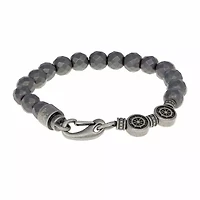 Mens Gray Hematite Stainless Steel Beaded Bracelet