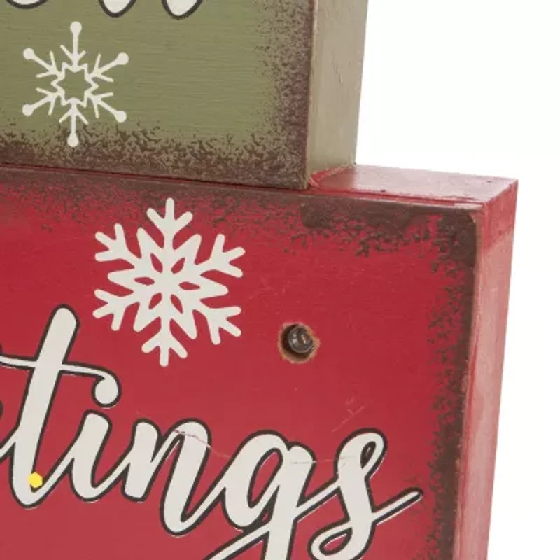 Glitzhome Led Lighted Wooden & Metal Block Lighted Christmas Tabletop Decor