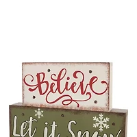 Glitzhome Led Lighted Wooden & Metal Block Lighted Christmas Tabletop Decor