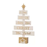 Glitzhome Wooden Nativity Tree Hand Painted Christmas Tabletop Decor