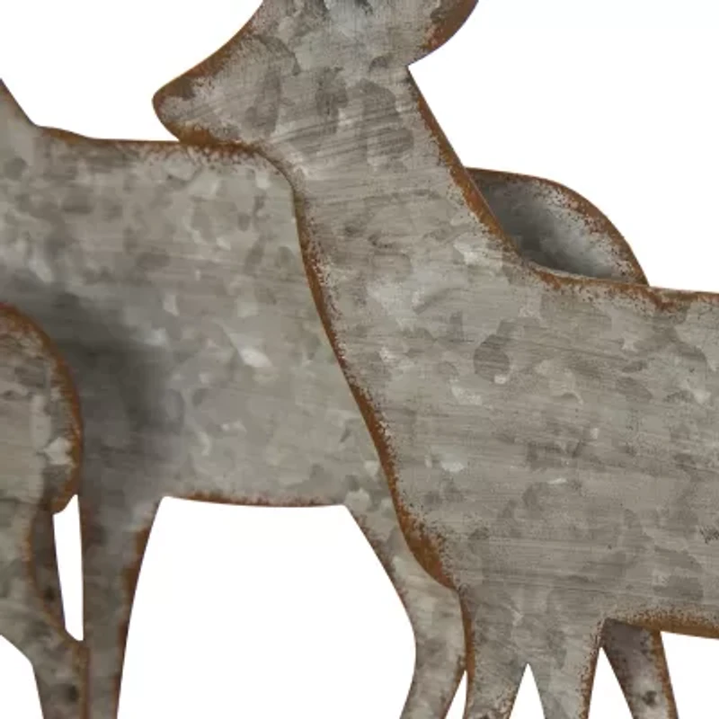 Glitzhome Galvanized Metal & Wooden Reindeer Christmas Tabletop Decor