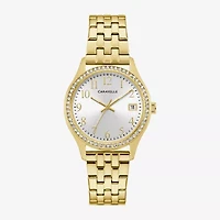 Caravelle Designed By Bulova Womens Crystal Accent Gold Tone Stainless Steel 2-pc. Watch Boxed Set 44x101