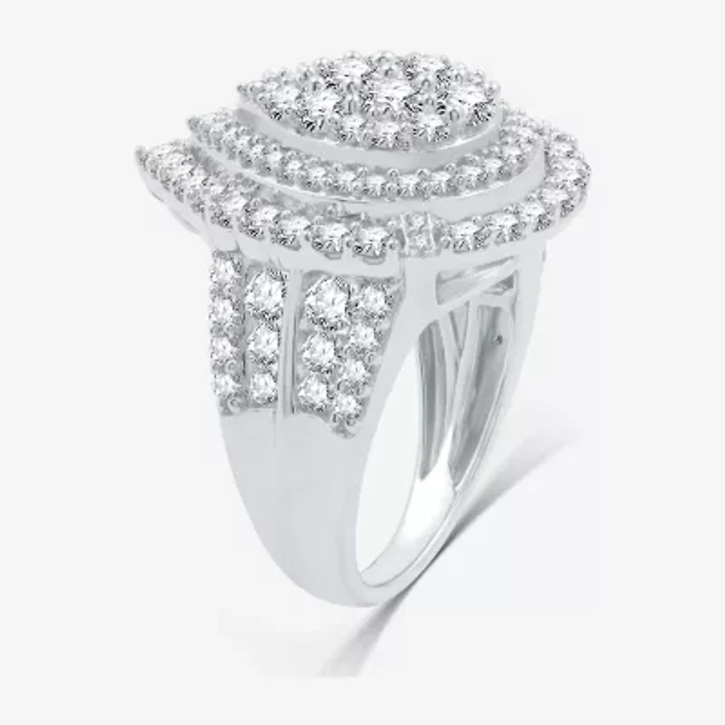 (H-I / I1) Womens 3 CT. T.W. Lab Grown White Diamond 10K Gold Pear Halo Side Stone Cocktail Ring