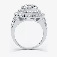 (H-I / I1) Womens 3 CT. T.W. Lab Grown White Diamond 10K Gold Pear Halo Side Stone Cocktail Ring