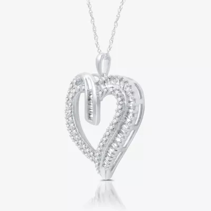 (H-I / I1) Womens 1 CT. T.W. Lab Grown White Diamond 10K White Gold Heart 18 Inch Pendant Necklace