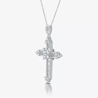 (H-I / I1) Womens 1 CT. T.W. Lab Grown White Diamond 10K White Gold Cross 18 Inch Pendant Necklace