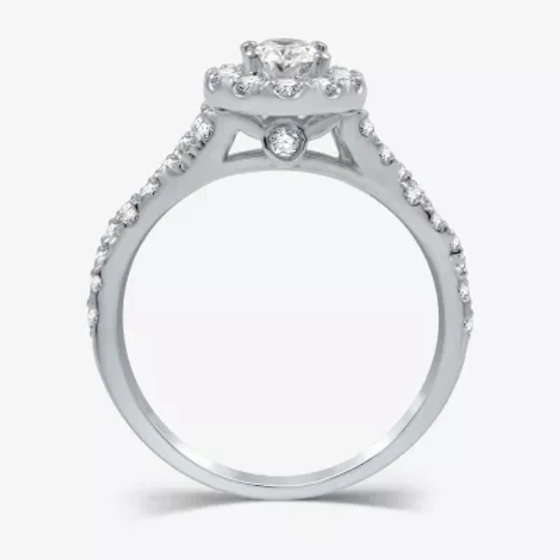 Signature By Modern Bride (H-I / I1) Womens 1 1/4 CT. T.W. Lab Grown White Diamond 10K Gold Oval Side Stone Halo Engagement Ring