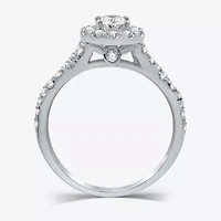 Signature By Modern Bride (H-I / I1) Womens 1 1/4 CT. T.W. Lab Grown White Diamond 10K Gold Oval Side Stone Halo Engagement Ring