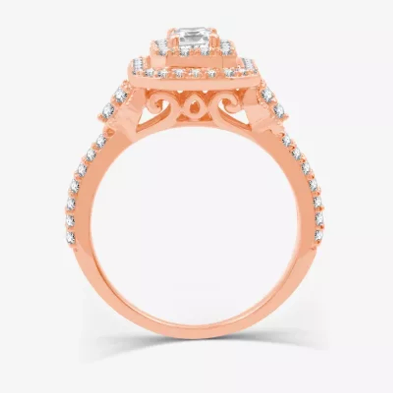 Signature By Modern Bride (H-I / I1) Womens 1 1/4 CT. T.W. Lab Grown White Diamond 10K Gold Side Stone Halo Engagement Ring