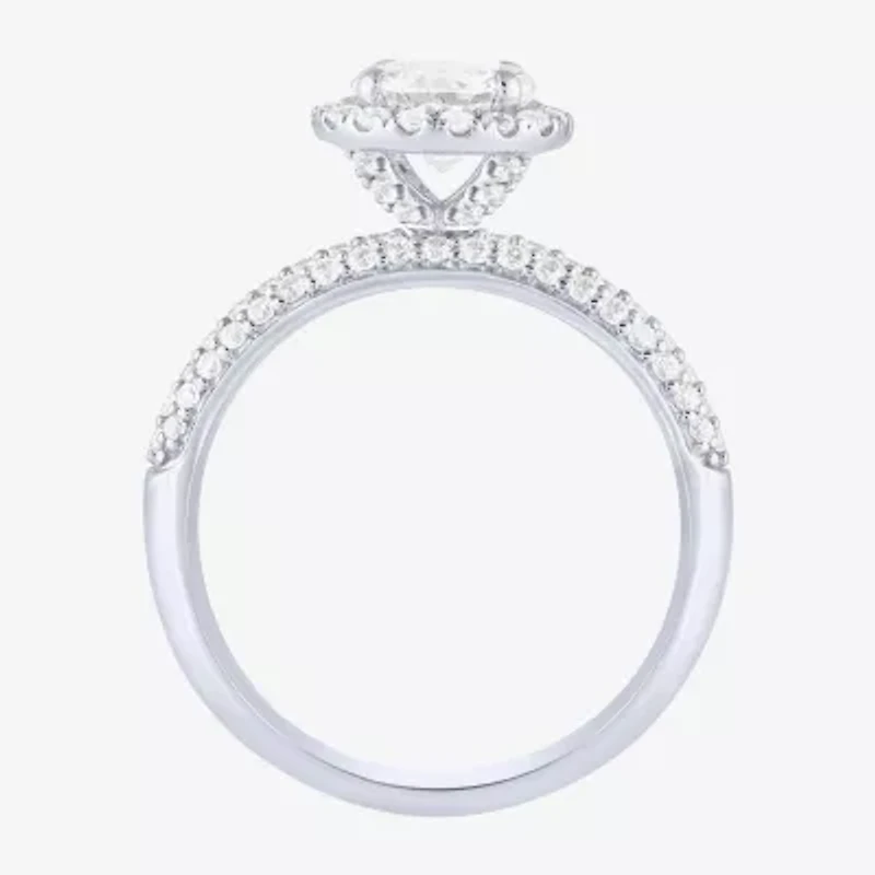 (H-I / I1) Womens 2 CT. T.W. Lab Grown White Diamond 14K White Gold Round Side Stone Halo Bridal Set
