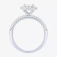 (H-I / I1) Womens 2 CT. T.W. Lab Grown White Diamond 14K White Gold Round Side Stone Halo Bridal Set