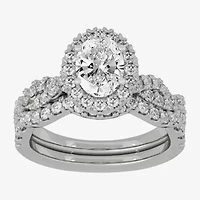 H-I / Si1-Si2) Womens / CT. T.W. Lab Grown White Diamond 10K Gold Oval Side Stone Halo Bridal Set