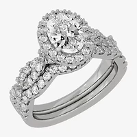 H-I / Si1-Si2) Womens / CT. T.W. Lab Grown White Diamond 10K Gold Oval Side Stone Halo Bridal Set