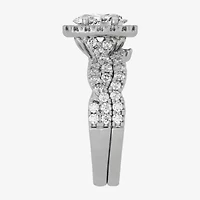 H-I / Si1-Si2) Womens / CT. T.W. Lab Grown White Diamond 10K Gold Oval Side Stone Halo Bridal Set