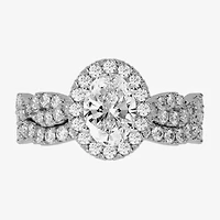 H-I / Si1-Si2) Womens / CT. T.W. Lab Grown White Diamond 10K Gold Oval Side Stone Halo Bridal Set