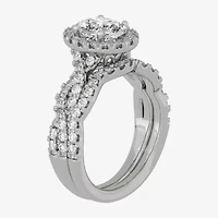H-I / Si1-Si2) Womens / CT. T.W. Lab Grown White Diamond 10K Gold Oval Side Stone Halo Bridal Set