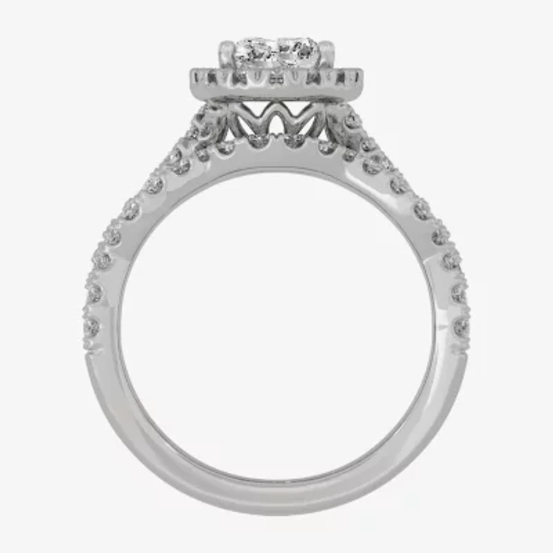 H-I / Si1-Si2) Womens / CT. T.W. Lab Grown White Diamond 10K Gold Oval Side Stone Halo Bridal Set