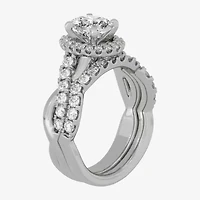 Signature By Modern Bride (H-I / Si1-Si2) Womens 2 CT. T.W. Lab Grown White Diamond 10K Gold Oval Side Stone Halo Bridal Set