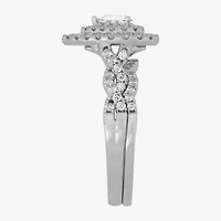 (H-I / Si1-Si2) Womens 3/4 CT. T.W. Lab Grown White Diamond 10K Gold Pear Side Stone Halo Bridal Set