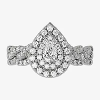 (H-I / Si1-Si2) Womens 3/4 CT. T.W. Lab Grown White Diamond 10K Gold Pear Side Stone Halo Bridal Set