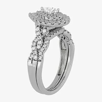 (H-I / Si1-Si2) Womens 3/4 CT. T.W. Lab Grown White Diamond 10K Gold Pear Side Stone Halo Bridal Set