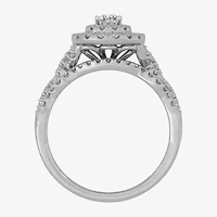 (H-I / Si1-Si2) Womens 3/4 CT. T.W. Lab Grown White Diamond 10K Gold Pear Side Stone Halo Bridal Set
