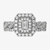 H-I / Si1-Si2) Womens / CT. T.W. Lab Grown White Diamond 10K Gold Cushion Side Stone Halo Bridal Set