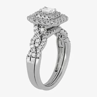 H-I / Si1-Si2) Womens / CT. T.W. Lab Grown White Diamond 10K Gold Cushion Side Stone Halo Bridal Set