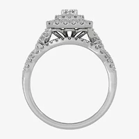 H-I / Si1-Si2) Womens / CT. T.W. Lab Grown White Diamond 10K Gold Cushion Side Stone Halo Bridal Set