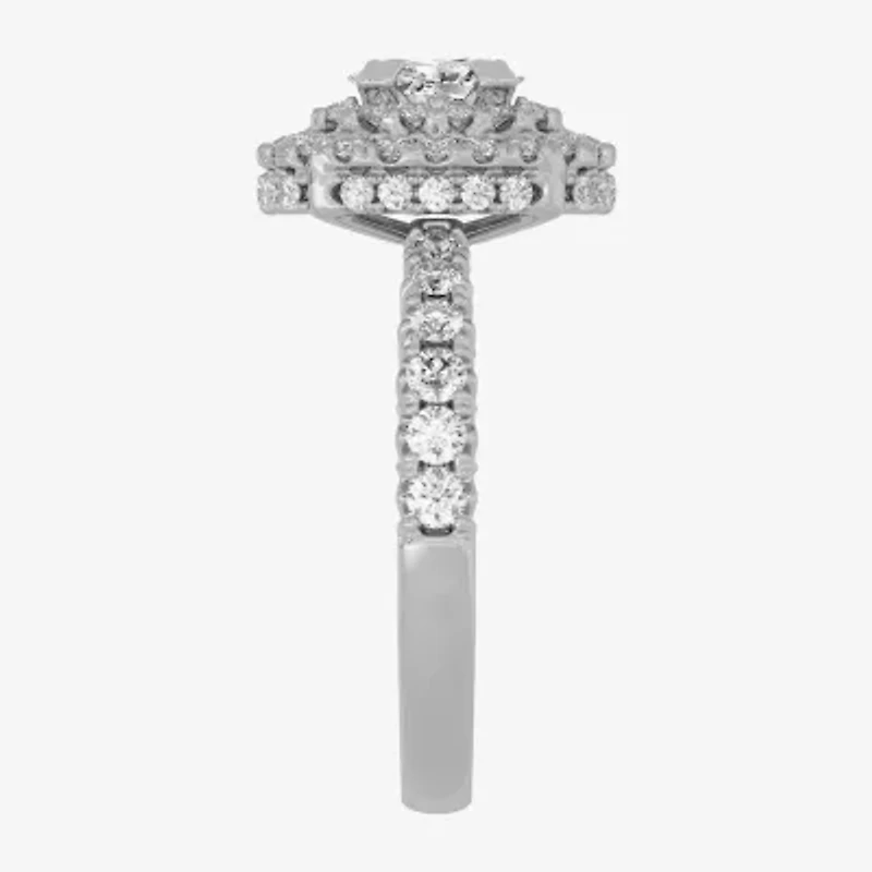 (H-I / Si1-Si2) Womens 1 1/4 CT. T.W. Lab Grown White Diamond 10K Gold Oval Side Stone Halo Engagement Ring