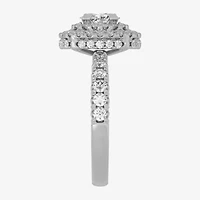 (H-I / Si1-Si2) Womens 1 1/4 CT. T.W. Lab Grown White Diamond 10K Gold Oval Side Stone Halo Engagement Ring