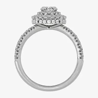(H-I / Si1-Si2) Womens 1 1/4 CT. T.W. Lab Grown White Diamond 10K Gold Oval Side Stone Halo Engagement Ring