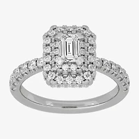 (H-I / Si1-Si2) Womens 1 1/4 CT. T.W. Lab Grown White Diamond 10K Gold Side Stone Halo Engagement Ring