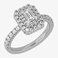 (H-I / Si1-Si2) Womens 1 1/4 CT. T.W. Lab Grown White Diamond 10K Gold Side Stone Halo Engagement Ring