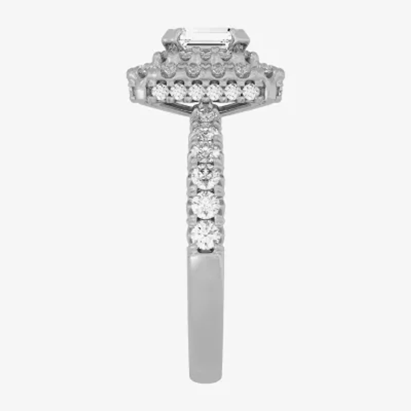 (H-I / Si1-Si2) Womens 1 1/4 CT. T.W. Lab Grown White Diamond 10K Gold Side Stone Halo Engagement Ring