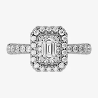 (H-I / Si1-Si2) Womens 1 1/4 CT. T.W. Lab Grown White Diamond 10K Gold Side Stone Halo Engagement Ring