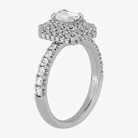 (H-I / Si1-Si2) Womens 1 1/4 CT. T.W. Lab Grown White Diamond 10K Gold Side Stone Halo Engagement Ring