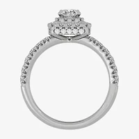 (H-I / Si1-Si2) Womens 1 1/4 CT. T.W. Lab Grown White Diamond 10K Gold Side Stone Halo Engagement Ring
