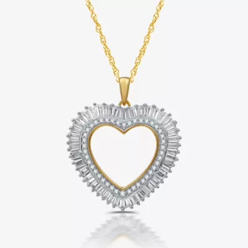 (H-I / I1) Womens 1 CT. T.W. Lab Grown White Diamond 14K Gold Over Silver Sterling Heart 18 Inch Pendant Necklace
