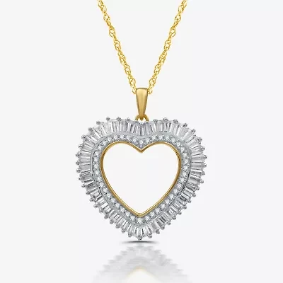(H-I / I1) Womens 1 CT. T.W. Lab Grown White Diamond 14K Gold Over Silver Sterling Heart 18 Inch Pendant Necklace