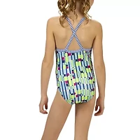 Dolfin Big Kid Girls Easy-on + Easy-off Geometric One Piece Swimsuit